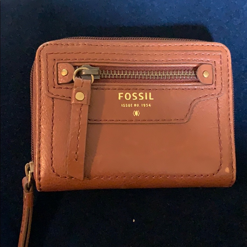 Fossil tan zip-around wallet